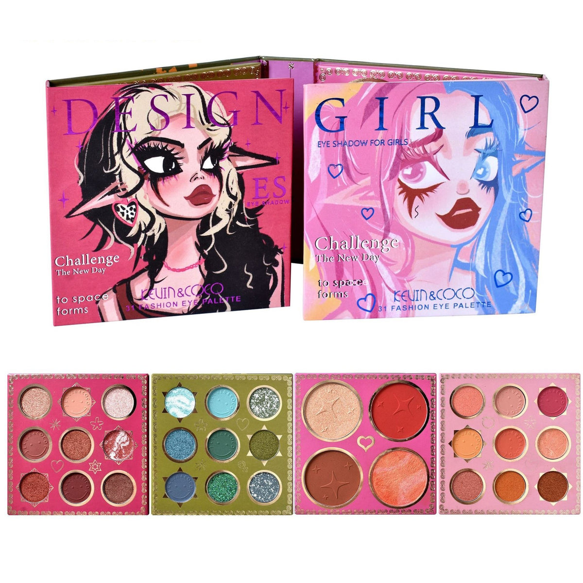 Paleta de Machiaj Kevin & Coco, Trusa Farduri de Pleoape cu 31 Culori Pigmentate, Textura Mata, Metalica si Glitter, Aplicare Uniforma, Multicolor