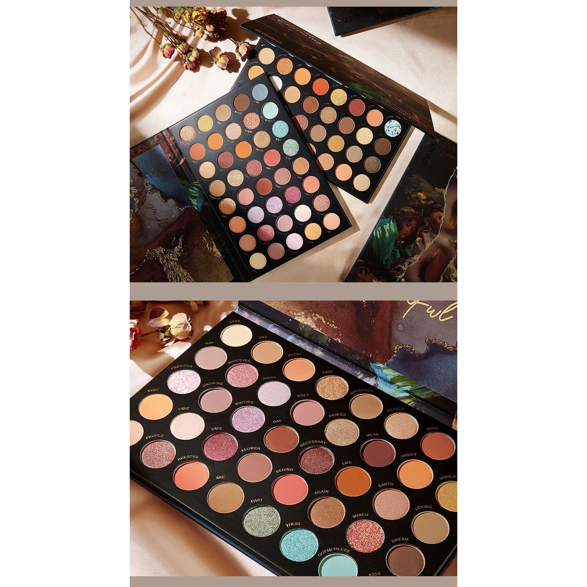 Trusa Machiaj Profesionala, Paleta de Farduri cu 40 Culori Pigmentate, Finish Mat, Metalic si Sidefat, Textura Fina pentru Pleoape, Multicolor