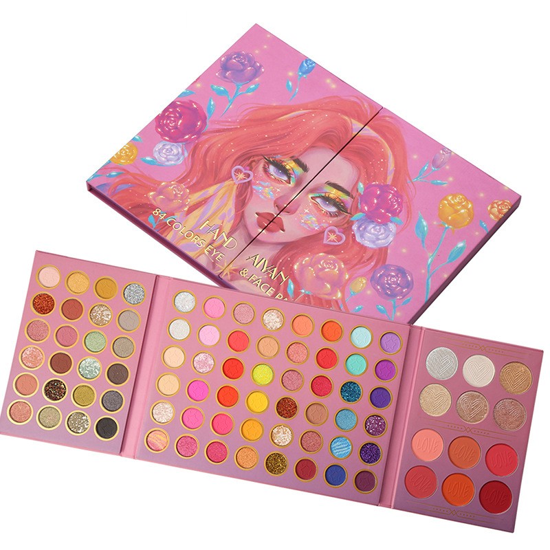 Handaiyan Trusa de Machiaj, Paleta de Farduri cu 84 Culori Pigmentate, Textura Fina cu Finish Mat, Metalic, Sidefat si Glitter, Multicolor