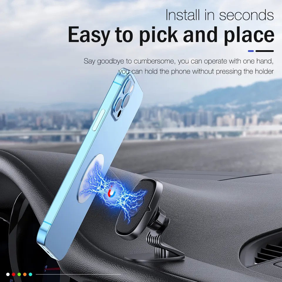 Suport Auto Magnetic JS-668, Holder Universal cu 6 Magneti Neodymium, Rotatie 360 Grade, Prindere Grila Ventilatie si Adeziv, Compatibil Telefoane 4-7 Inch, ABS si Silicon, Negru