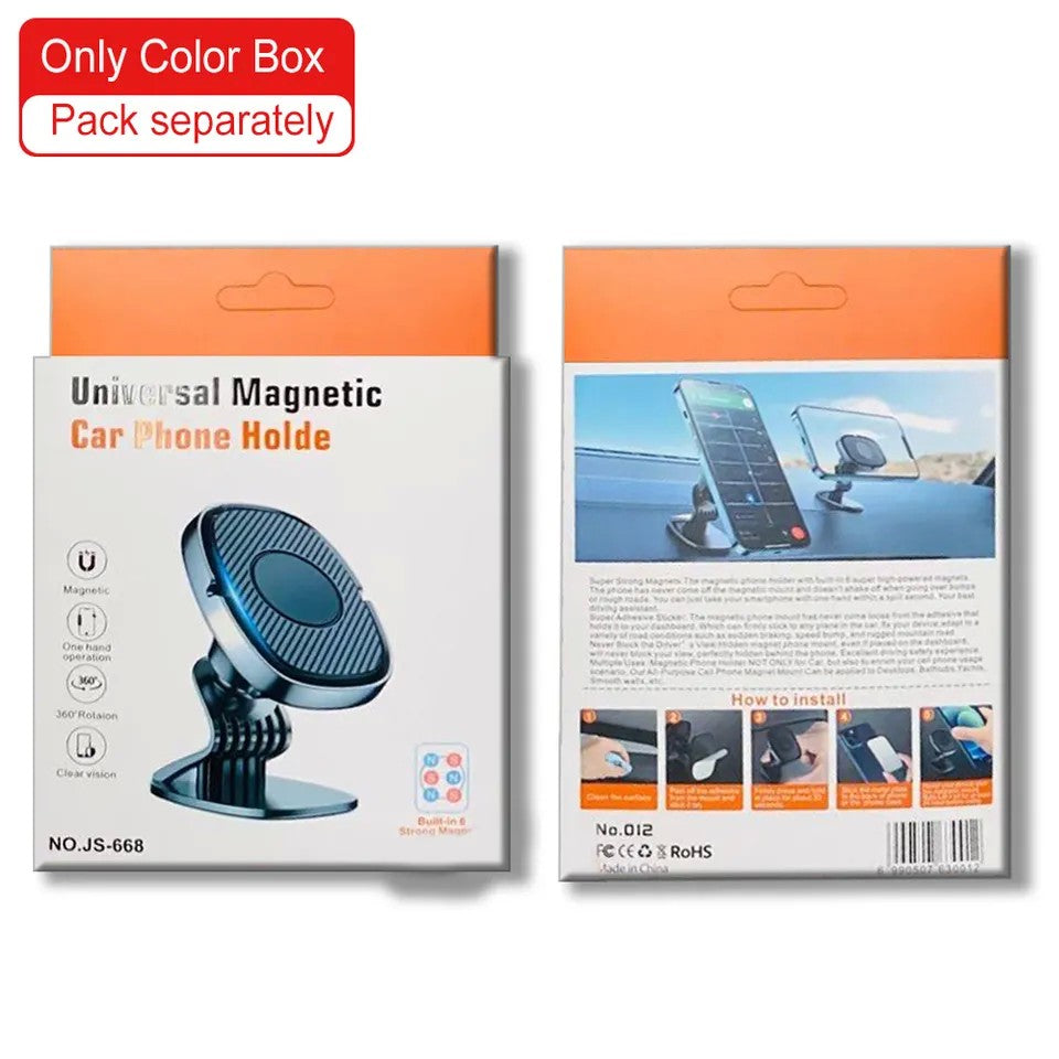 Suport Auto Magnetic JS-668, Holder Universal cu 6 Magneti Neodymium, Rotatie 360 Grade, Prindere Grila Ventilatie si Adeziv, Compatibil Telefoane 4-7 Inch, ABS si Silicon, Negru