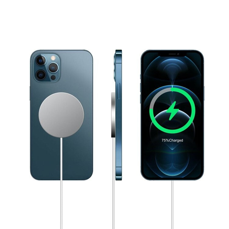 Incarcator Wireless Magnetic, Tehnologie MagSafe 15W, Incarcare Rapida Qi, Compatibil iPhone Seria 12, 13, 14, 15, AirPods, Material ABS si PC, Conector USB-C, Alb