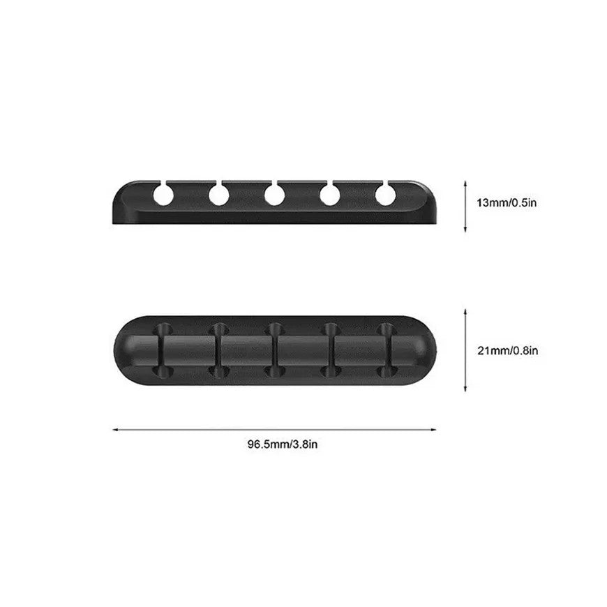 Organizator Cabluri si Suport Fire, Cleme Autoadezive cu Banda 3M, Management Cablu USB si Incarcator, Silicon Flexibil, 5 Sloturi, Negru