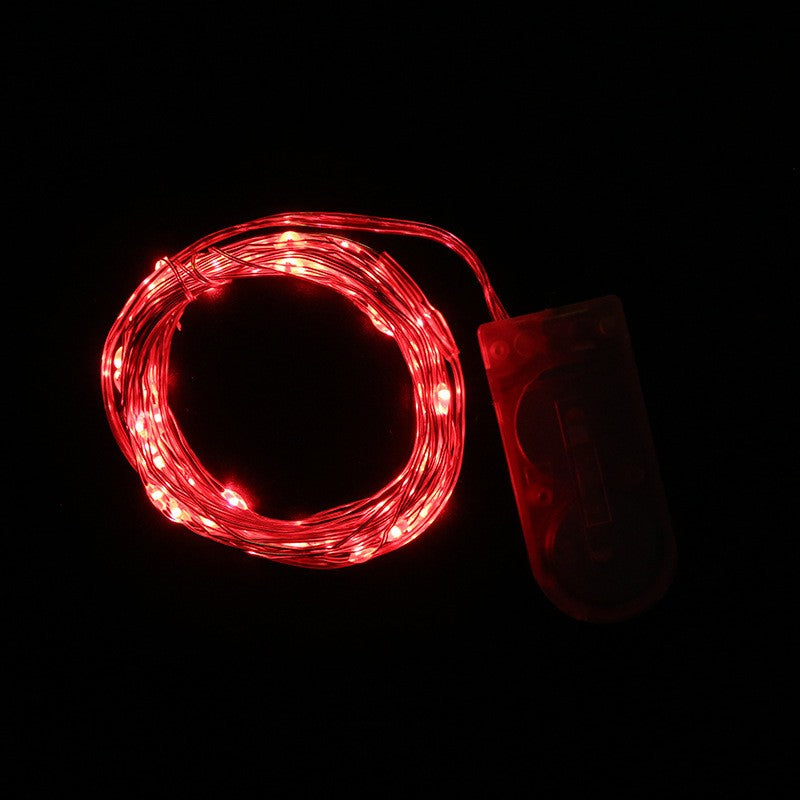 Instalatie Craciun Liniara cu 30 LED-uri, Fir Cupru Flexibil, Alimentare Baterii CR2032, Interior si Exterior, Rosu, 3 m