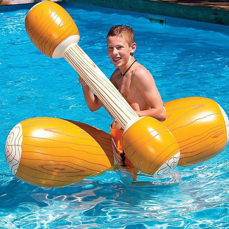 Set Joc Gonflabil Pentru Piscina Tip Lupta Cu Pluta Si Vasla, Design Trunchi De Copac, Material PVC Rezistent, Pentru Copii Si Adulti, 140 x 35 cm, Maro, 2 Piese