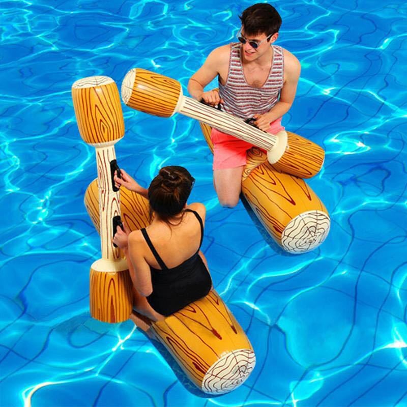 Set Joc Gonflabil Pentru Piscina Tip Lupta Cu Pluta Si Vasla, Design Trunchi De Copac, Material PVC Rezistent, Pentru Copii Si Adulti, 140 x 35 cm, Maro, 2 Piese