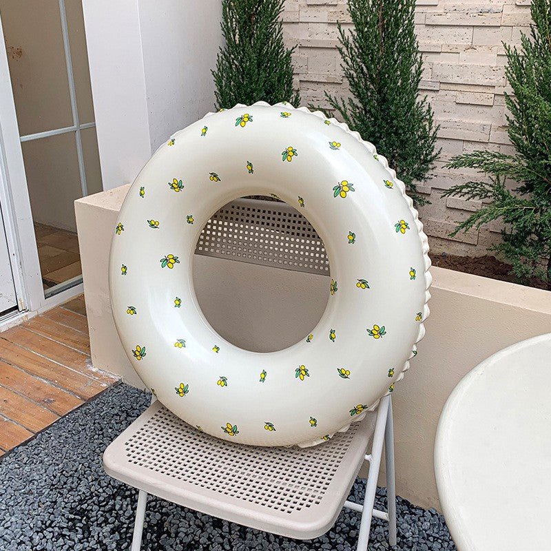 Colac de Inot Gonflabil pentru Copii, Model cu Lamai, PVC Rezistent cu Valva de Siguranta, Galben, 66 cm