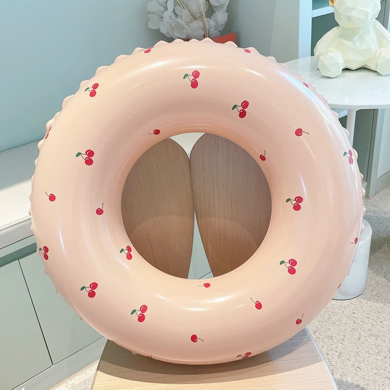 Colac De Inot Gonflabil Pentru Copii 10-15 Ani, Model Cu Cirese, Valva De Siguranta, Material PVC Rezistent, Portocaliu, Diametru 70 cm