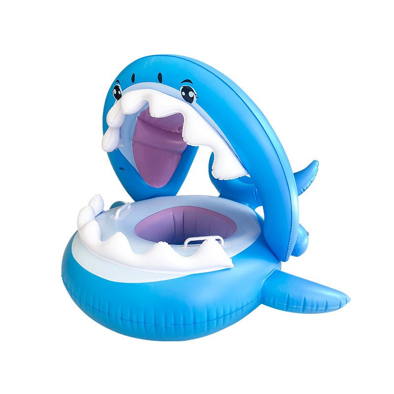 Colac de Inot Gonflabil pentru Copii, Model Rechin cu Chilot Tip Scaunel, Valva de Siguranta, Material PVC Rezistent, Albastru, 90 cm