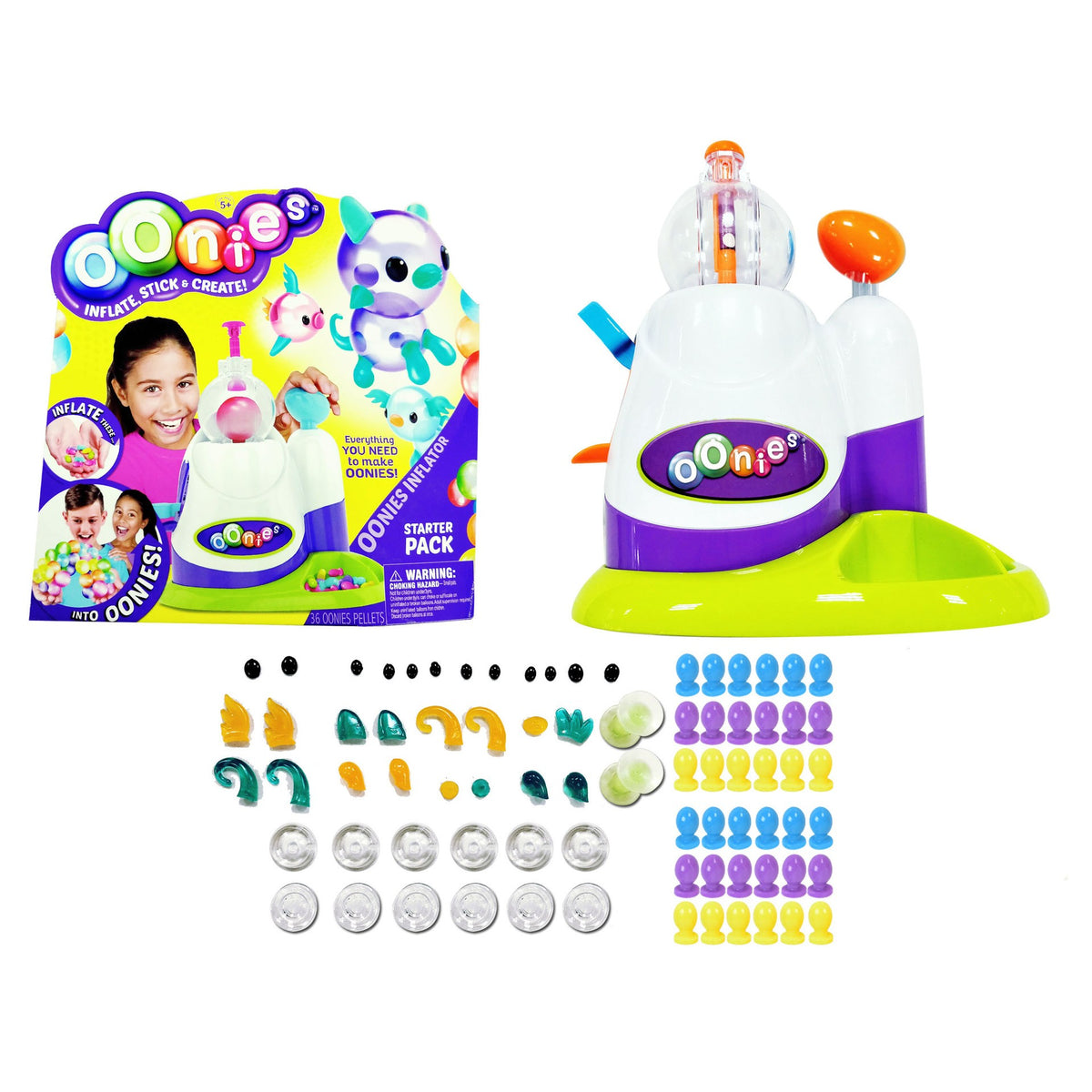 Set Creativ Bobo Sticky Oonies pentru Umflat Baloane, Kit Masina de Umflat cu 36 Baloane si 42 Accesorii, Plastic, Multicolor