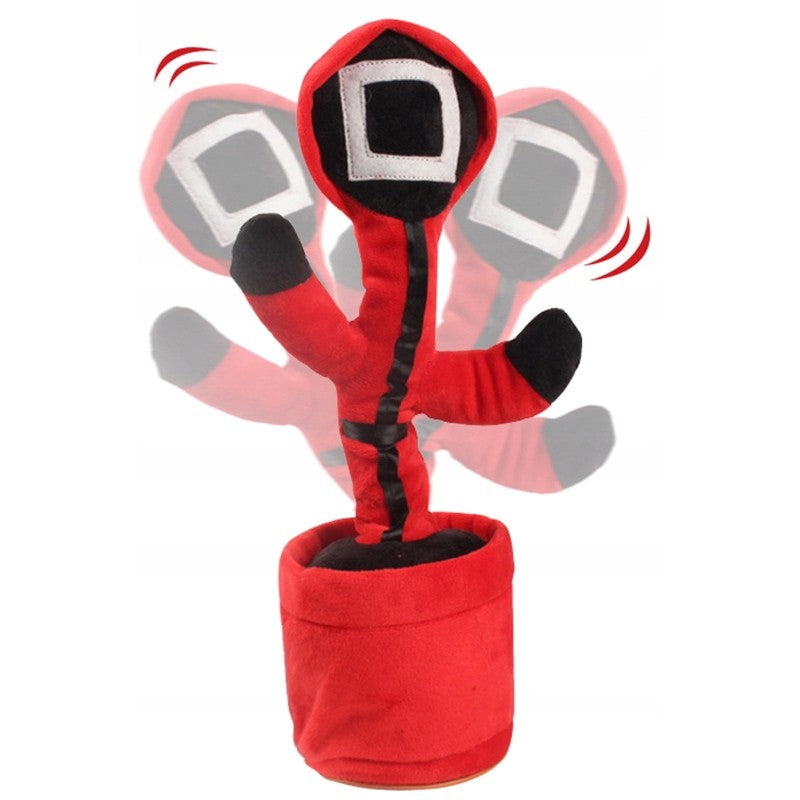 Jucarie Cactus Squid Game Interactiv, Imita, Canta Si Danseaza, Plus, 32 cm, Rosu/Negru, Patrat