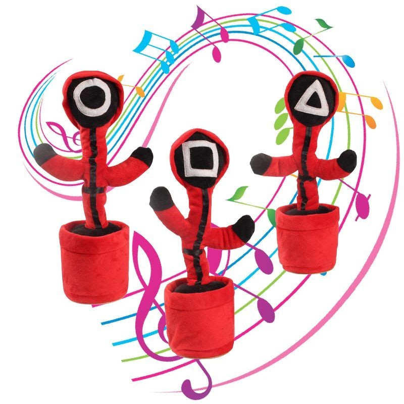 Jucarie Cactus Squid Game, Imita Canta si Danseaza, Plus Moale, 32 cm, Rosu/Negru