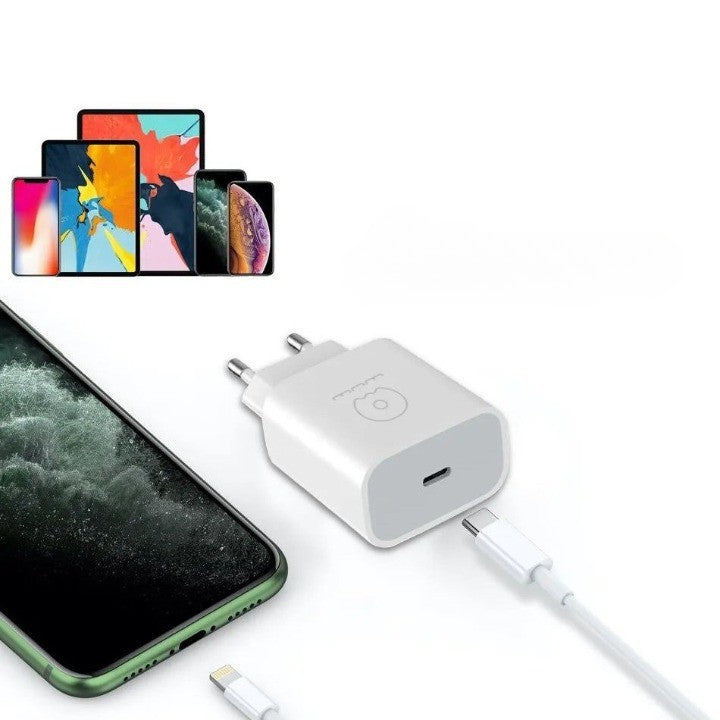 WUW Incarcator Retea Fast Charge, Adaptor USB-C la Lightning, Compatibil iPhone, Putere 12W, 2.4A, Cablu 1m Inclus, Alb