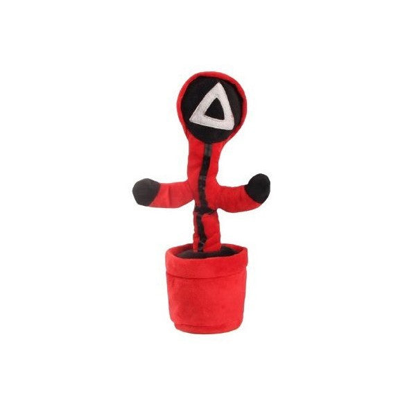 Jucarie Cactus Squid Game, Interactiv Imita Canta Danseaza, Plus Moale, 32 cm, Rosu/Negru, Triunghi