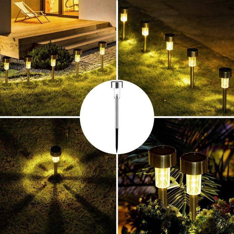 Set 10 Lampi Solare LED pentru Gradina, Senzor de Lumina si Protectie IP44, ABS, 5.5 x 36.5 cm, Lumina Alb Cald, Argintiu
