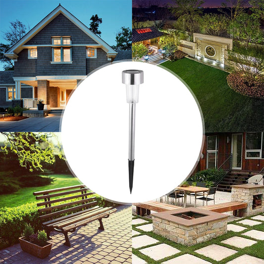 Set 10 Lampi Solare LED pentru Gradina, Senzor de Lumina si Protectie IP44, ABS, 5.5 x 36.5 cm, Lumina Alb Cald, Argintiu