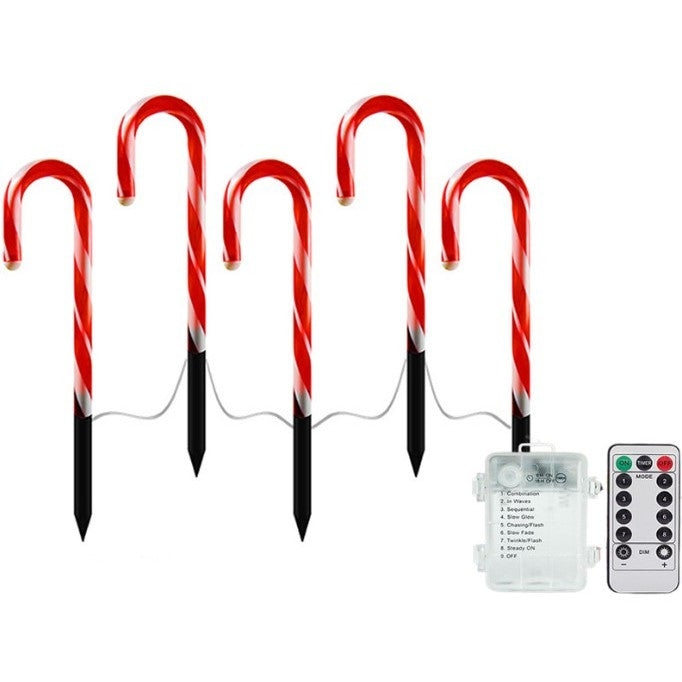 Decoratiune Luminoasa de Craciun Tip Acadele, Incarcare Solara pentru Exterior, LED Alb Cald, Material Plastic Rezistent, Inaltime 28 cm, Set 5 Bucati