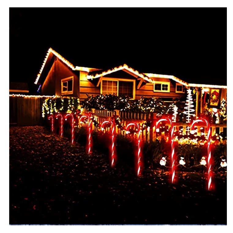 Decoratiune Luminoasa de Craciun Tip Acadele, Incarcare Solara pentru Exterior, LED Alb Cald, Material Plastic Rezistent, Inaltime 28 cm, Set 5 Bucati