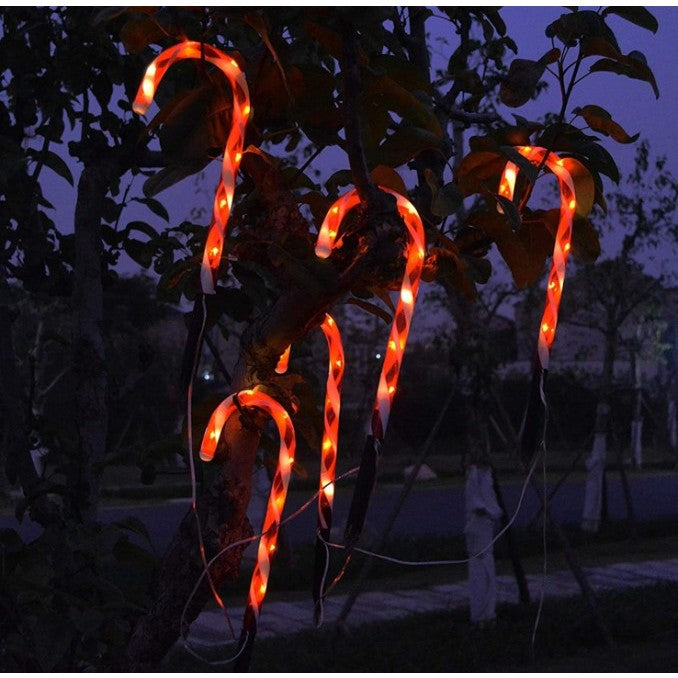 Decoratiune Luminoasa de Craciun Tip Acadele, Incarcare Solara pentru Exterior, LED Alb Cald, Material Plastic Rezistent, Inaltime 28 cm, Set 5 Bucati