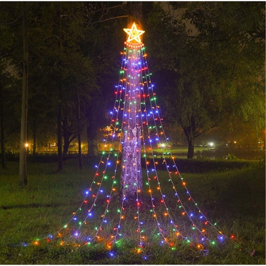 Instalatie Craciun Tree Dazzler, Tip Perdea cu Stea, 350 LED-uri, Incarcare Solara, Interior si Exterior, IP44, Lumina Multicolora