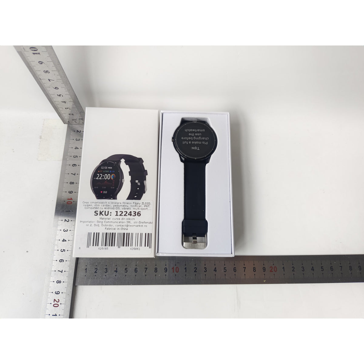 Ceas Smartwatch si Bratara Fitness Fippy ZL02D, Monitorizare Ritm Cardiac si Oxigen, Notificari Apeluri, Waterproof IP67, Bluetooth 5.0, Compatibil Android si iOS, Carcasa Aluminiu, Curea Silicon, Negru