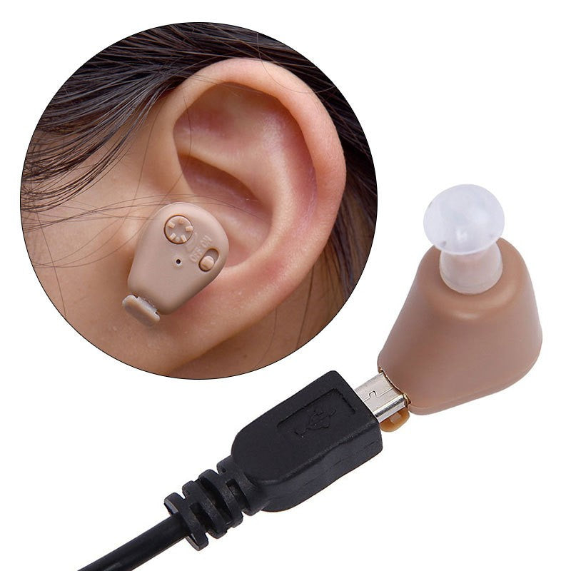 Axon Aparat Auditiv Reincarcabil, Amplificator de Sunet Intraauricular cu Reducere Zgomot, Digital, Acumulator Li-ion, Bej, 4 Dopuri Incluse