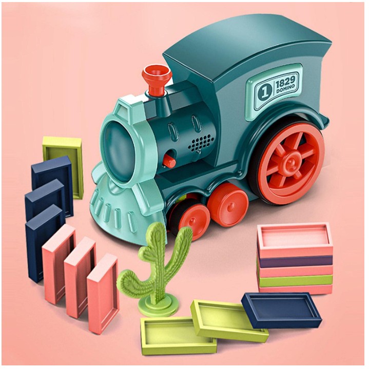 Trenulet De Jucarie Educational, Aseaza Automat Domino, Material ABS, 60 Piese, Multicolor