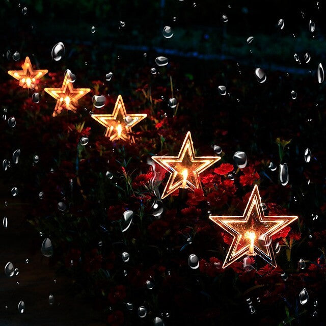 Set 5 Lampi LED de Exterior, Decoratiuni de Gradina Model Stelute, Iluminat Decorativ cu Alimentare pe Baterii, Plastic, 35.5 cm, Alb Cald