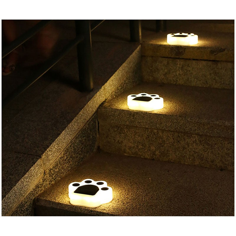 Set 4 Lampi Solare LED pentru Gradina, Model Laba de Urs, Rezistente la Apa IP65, Senzor Lumina si Buton On-Off, ABS, Lumina Calda 3000K, Negru/Alb, 14 x 13 x 3 cm