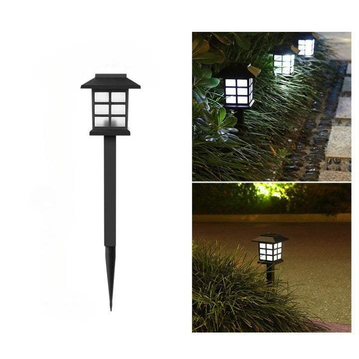 Set 2 Lămpi Solare Grădină, Tip Felinar cu Țăruș, Iluminat LED Decorativ Alb Rece, Autonomie 8 Ore, Plastic, 38 x 8.6 cm, Negru