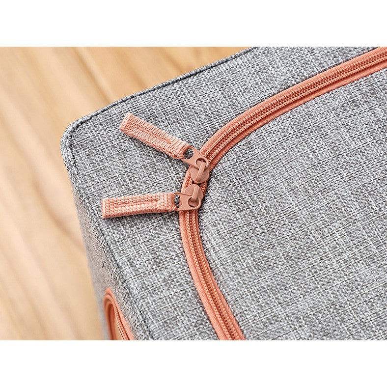 Cutie Depozitare Pliabila Pentru Haine, Organizator Stivuibil Cu Cadru Metalic Si Fermoar Dublu, Fereastra Transparenta, Material Textil Oxford, 100 L, 60x42x40 cm, Gri
