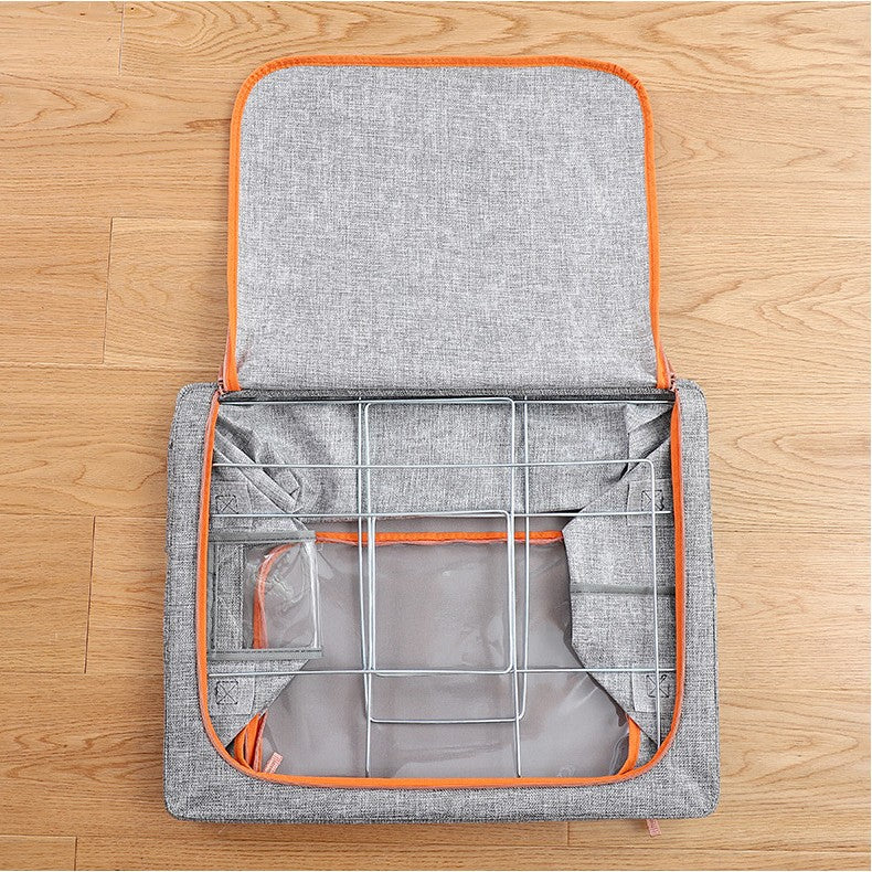 Cutie Depozitare Pliabila cu Cadru Metalic, Organizator Haine si Jucarii cu Fereastra, Bumbac si In Impermeabil, 66 L, 50x40x33 cm, Gri