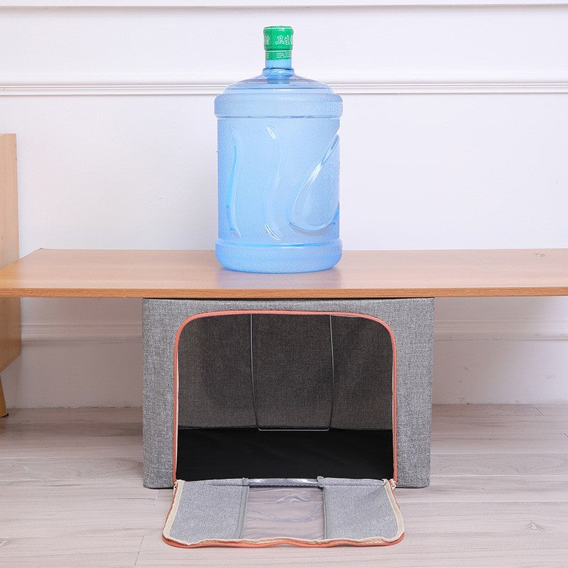 Cutie Depozitare Pliabila cu Cadru Metalic, Organizator Haine si Jucarii cu Fereastra, Bumbac si In Impermeabil, 66 L, 50x40x33 cm, Gri