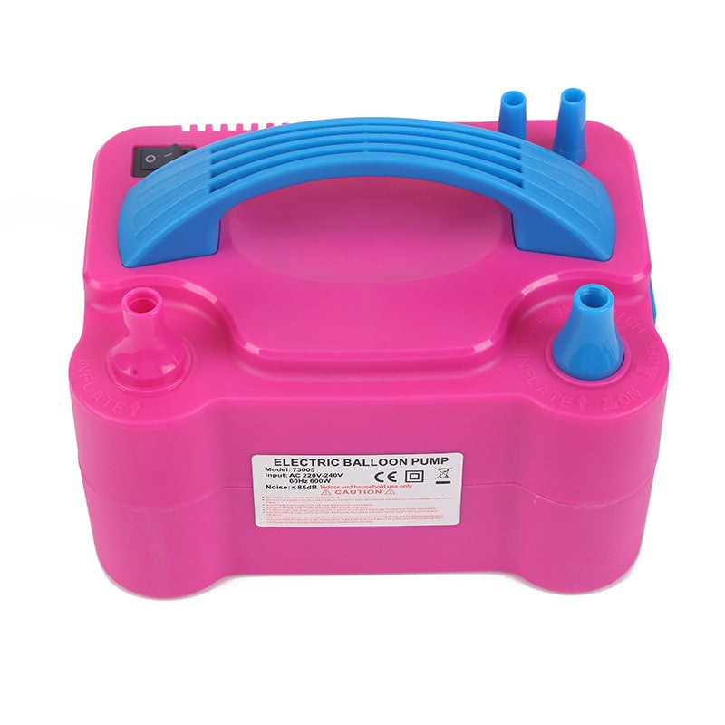 Pompă Electrică Pentru Umflat Baloane, Compresor Profesional Cu 2 Duze, Putere 600W, Mod Operare Continuu și Intermitent, Roz/Albastru