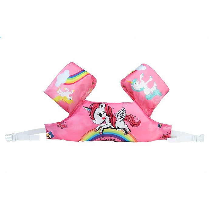 Vesta de Salvare pentru Copii cu Aripioare de Inot, Centura de Siguranta Ajustabila, Material PVC Rezistent, Model Unicorn, Roz, 2-7 Ani