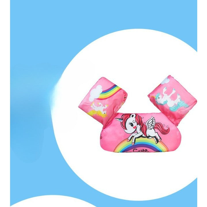 Vesta de Salvare pentru Copii cu Aripioare de Inot, Centura de Siguranta Ajustabila, Material PVC Rezistent, Model Unicorn, Roz, 2-7 Ani