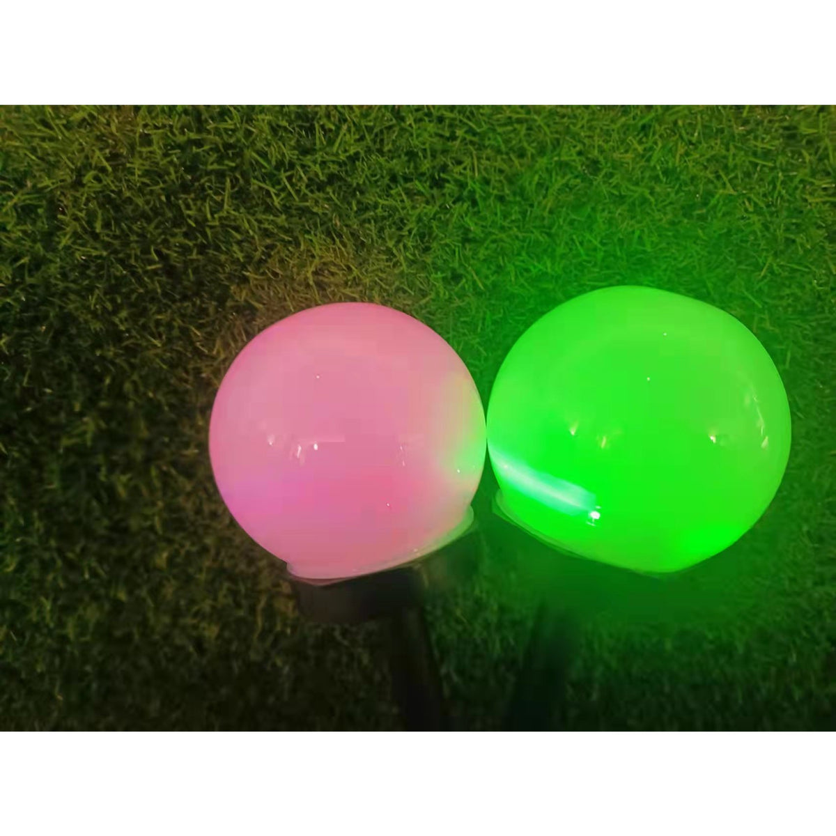Lampa Solara LED pentru Gradina, Tip Glob Sferic, Iluminare Multicolor, Rezistenta IP44, PVC, Inaltime 37 cm, Diametru 10 cm, Set 2 Bucati