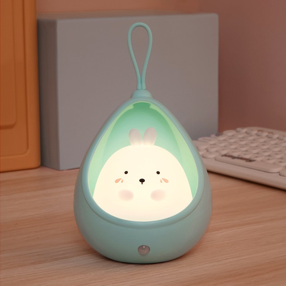 Lampa De Veghe Portabila Pentru Copii Cu Senzor De Miscare, Silicon Non-Toxic Si Plastic, Reincarcabila USB, Acumulator 1200mAh, Model Iepuras, Albastru