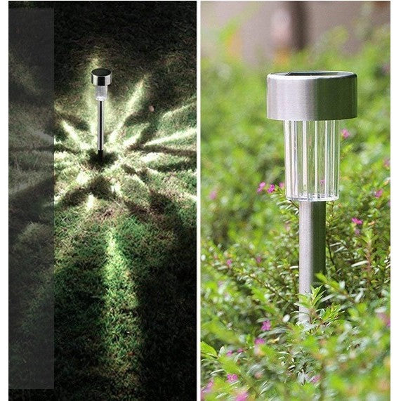 Lampa Solara LED de Gradina, Senzor Miscare si Protectie IP44, Inox si Plastic, Lumina Alba Rece 5500K, Argintiu, Set 12 Bucati, 29 x 4.5 cm