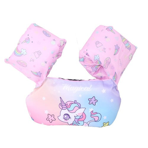 Vesta De Salvare Pentru Copii Cu Aripioare De Inot Si Centura Ajustabila, Material PVC Rezistent, Protectie Solara, Potrivita Pentru 2-7 Ani, Mov, Model Unicorn