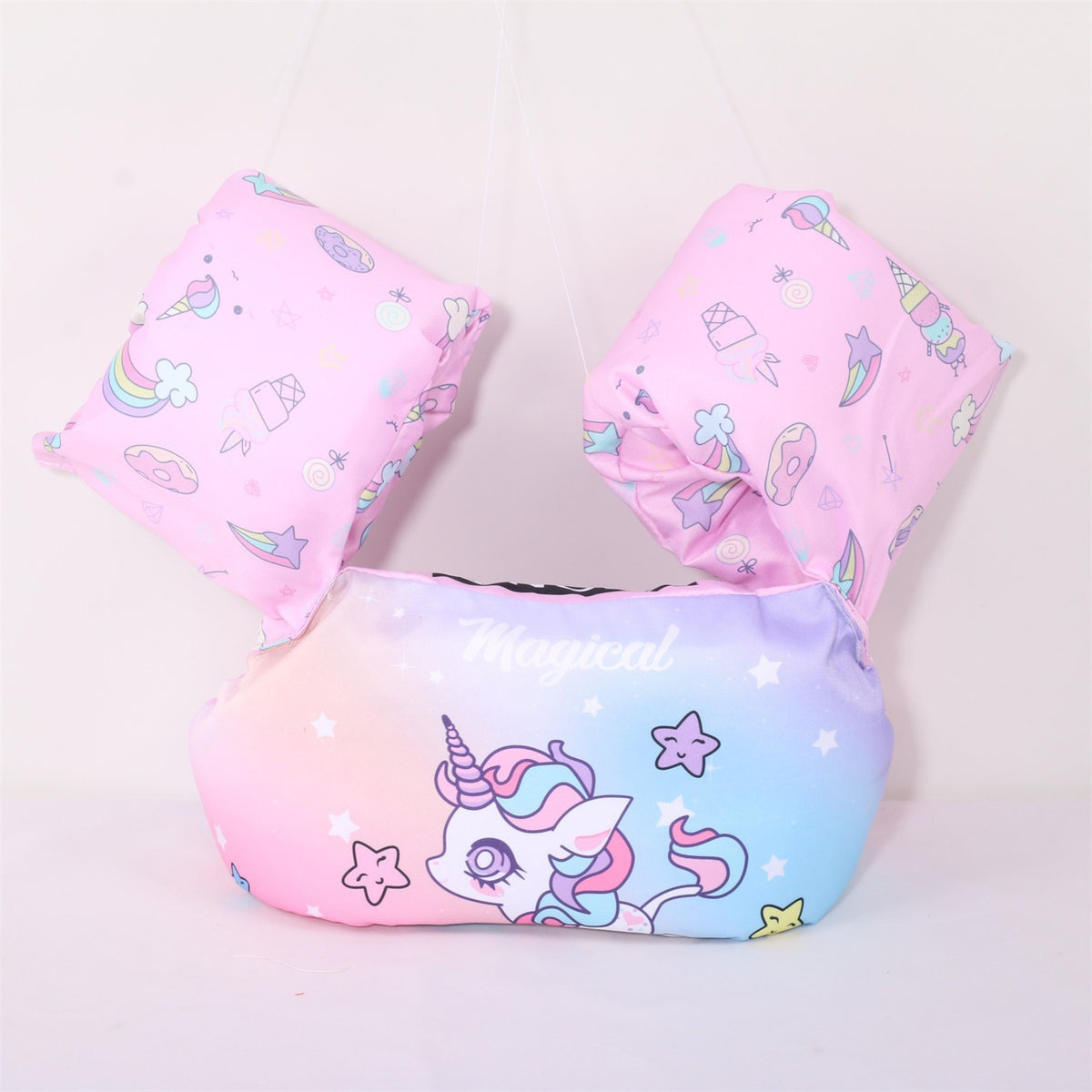 Vesta De Salvare Pentru Copii Cu Aripioare De Inot Si Centura Ajustabila, Material PVC Rezistent, Protectie Solara, Potrivita Pentru 2-7 Ani, Mov, Model Unicorn