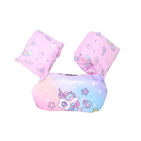 Vesta De Salvare Pentru Copii Cu Aripioare De Inot Si Centura Ajustabila, Material PVC Rezistent, Protectie Solara, Potrivita Pentru 2-7 Ani, Mov, Model Unicorn