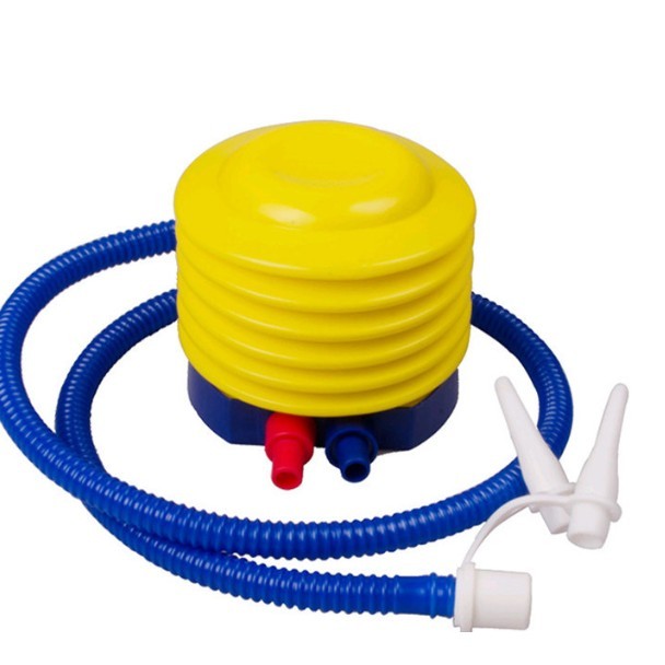 Pompa de Picior Air Step pentru Saltele si Mingi, Actiune Duala cu 3 Adaptoare de Valva, Plastic Rezistent, 13 cm, Galben-Albastru