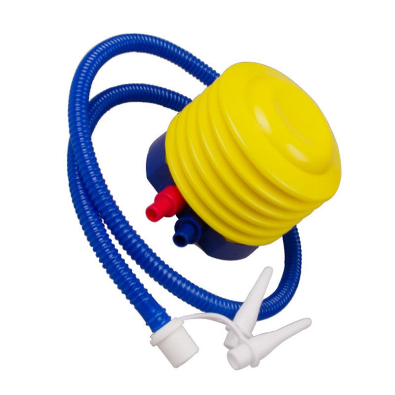 Pompa de Picior Air Step pentru Saltele si Mingi, Actiune Duala cu 3 Adaptoare de Valva, Plastic Rezistent, 13 cm, Galben-Albastru