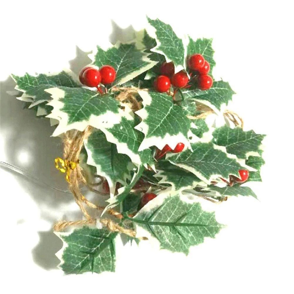 Instalatie Craciun cu 20 LED-uri, Decoratiune Luminoasa Tip Fructe Rosii, Alimentare Baterii, Plastic si Cupru, 2 m, Alb Cald