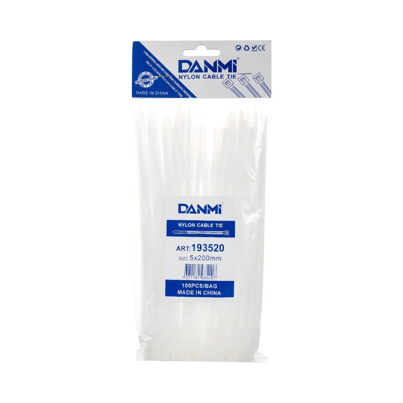 Set 100 Coliere Auto-Blocante din Plastic Tip Soricei, Rezistente la Tractiune 8 kg, Poliamida PA66, 100 mm x 3 mm, Alb