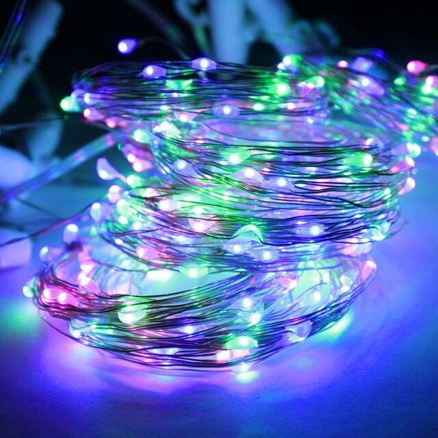Instalatie de Craciun Tip Sir, 100 LED-uri, Telecomanda cu 8 Functii de Lumina, Fir din Cupru si Plastic Anti-inghet, Alimentare cu Baterii, Lungime 10 m, Multicolor