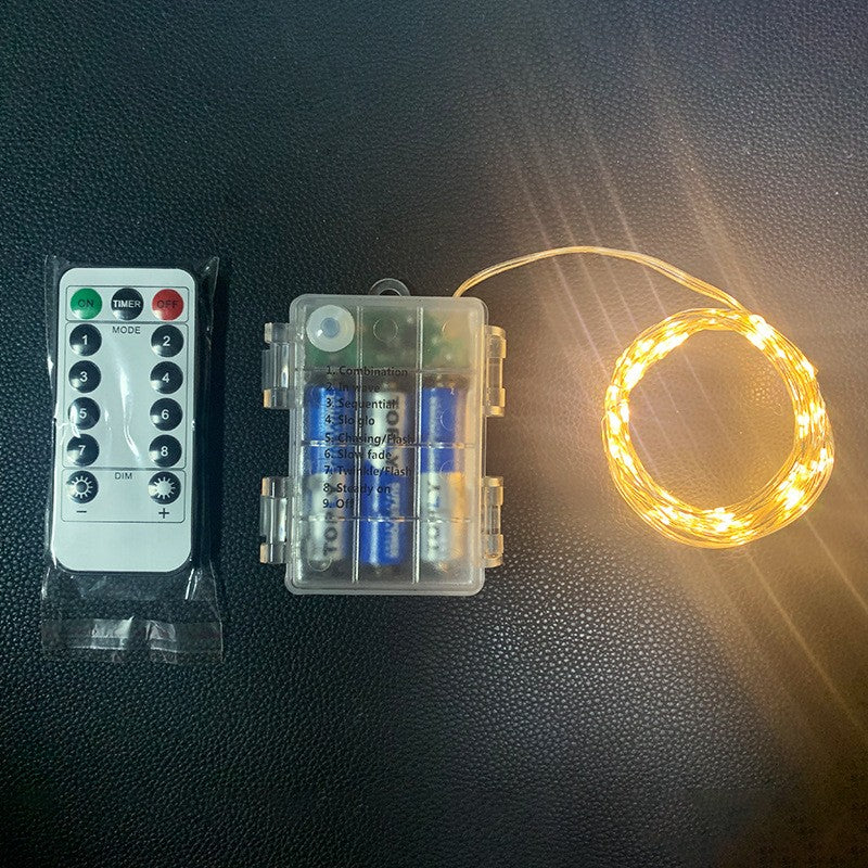 Instalatie De Craciun Liniara Cu 100 LED-uri, Decoratiune De Interior Si Exterior, Fir Din Cupru Cu Telecomanda Si 8 Functii, Alimentare Cu Baterii, Lungime 10 m, Alb Cald