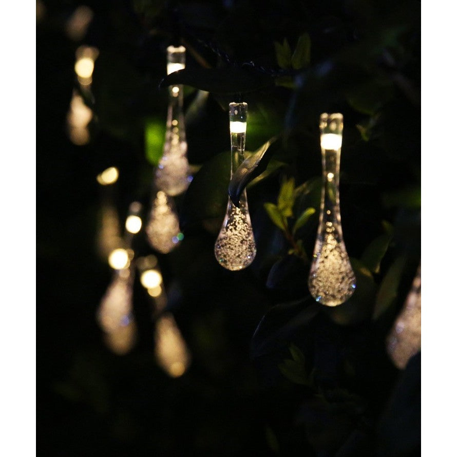 Instalatie Craciun Solara, Tip Picaturi de Apa, Senzor de Lumina, Rezistenta la Exterior, 20 LED, 5 m, Alb Cald