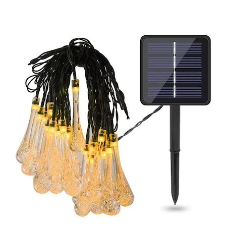 Instalatie Craciun Solara, Tip Picaturi de Apa, Senzor de Lumina, Rezistenta la Exterior, 20 LED, 5 m, Alb Cald